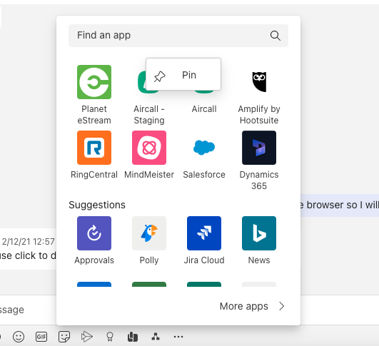Image showing how to Pin Aircall in Microsoft Teams