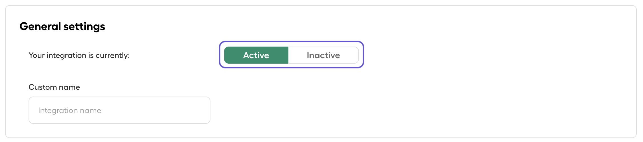Aircall integration General settings screen with status toggle set to Active