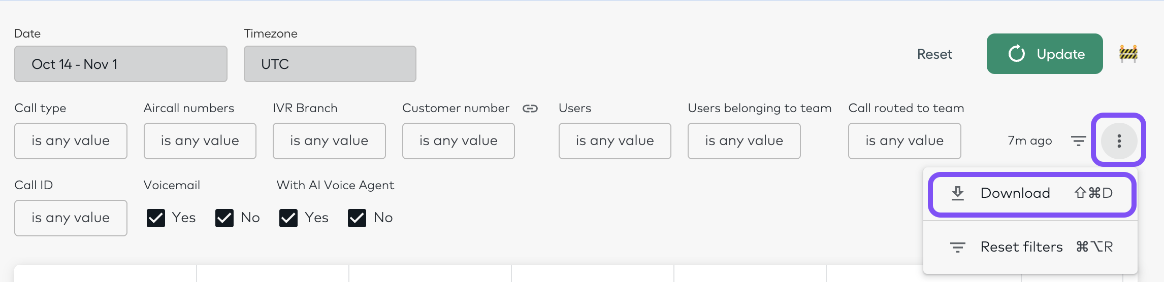 Exporting Data button