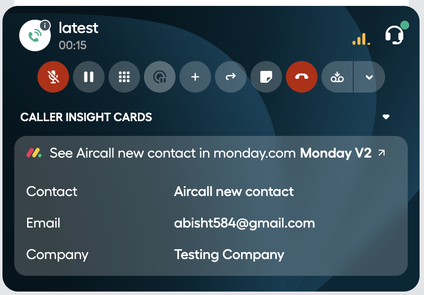 Caller insight card example