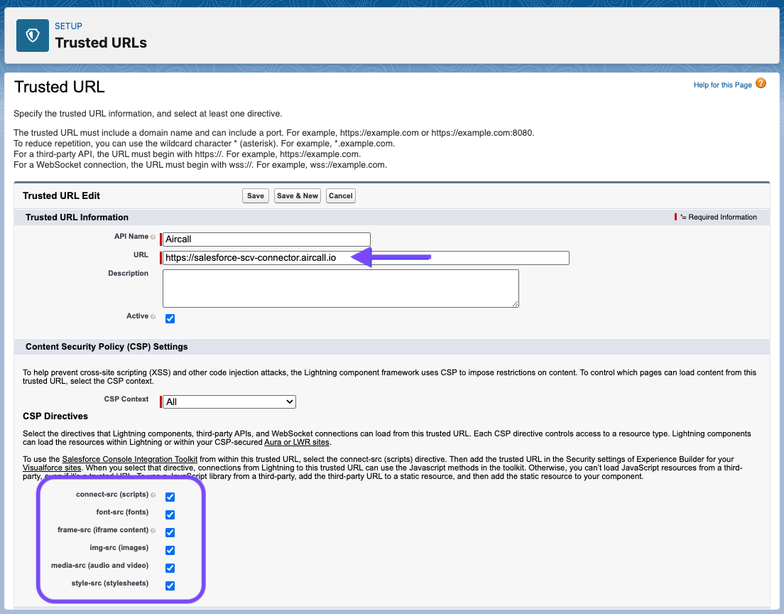 Image showing the Trusted URLs screen