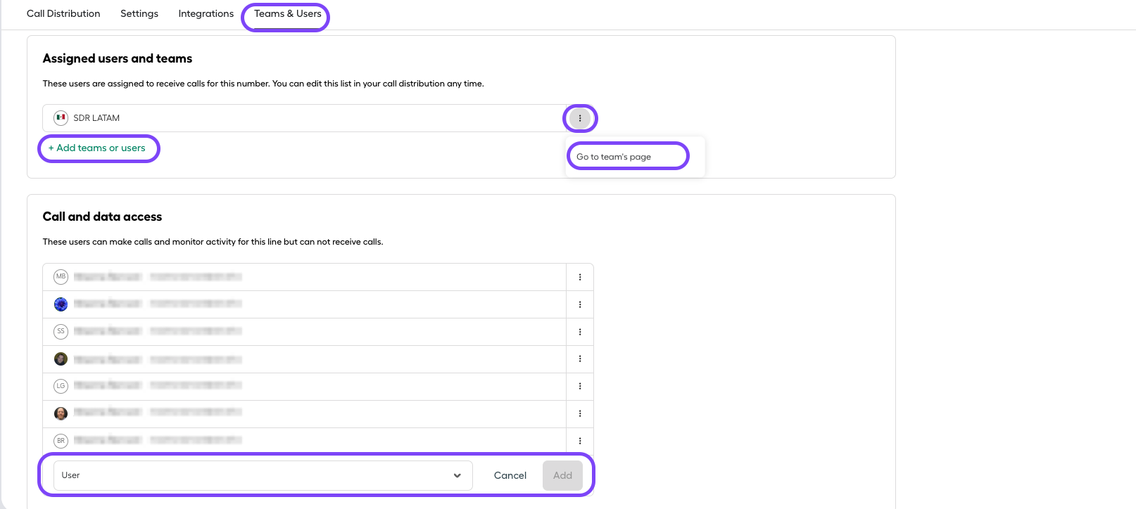 Image showing teams & users settings