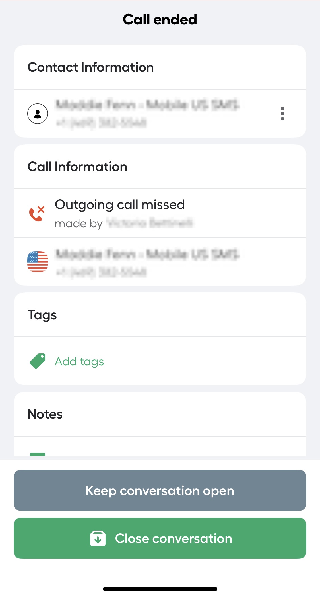 Image showing call ended view