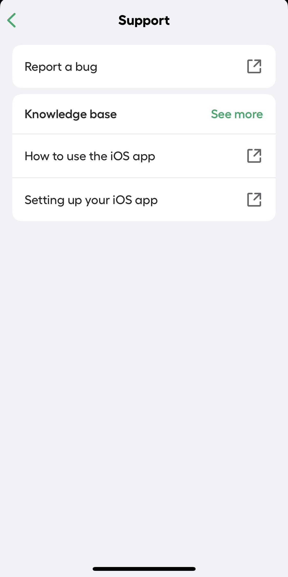 image showing help and support view