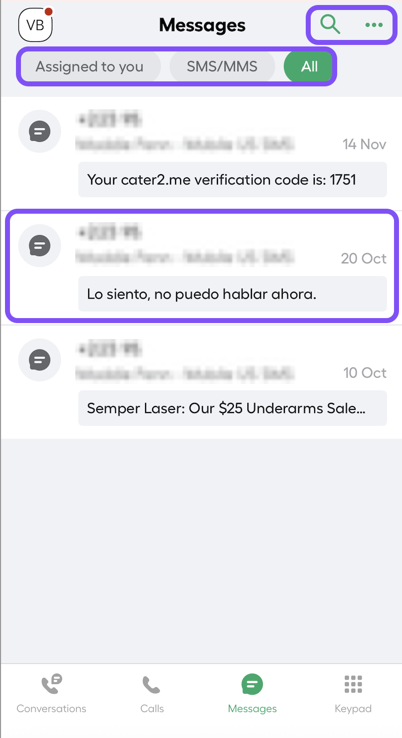 Image showing message view