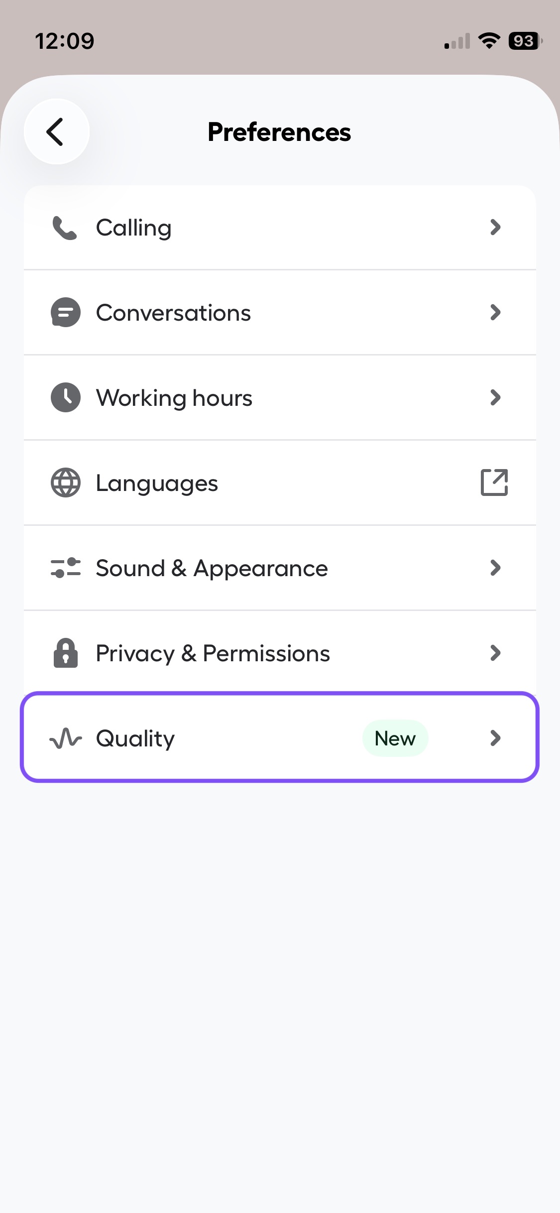 image showing the Quality section under preferences