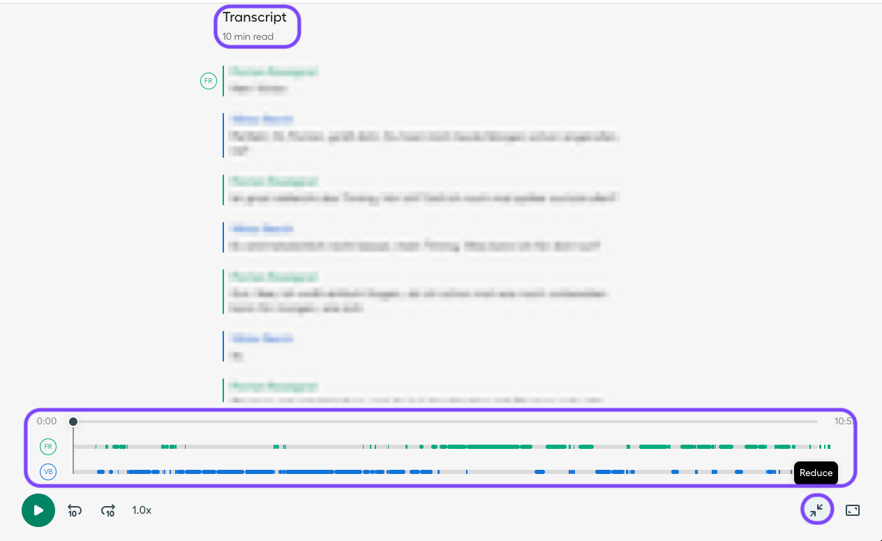 Vue des fonctionnalités de transcription