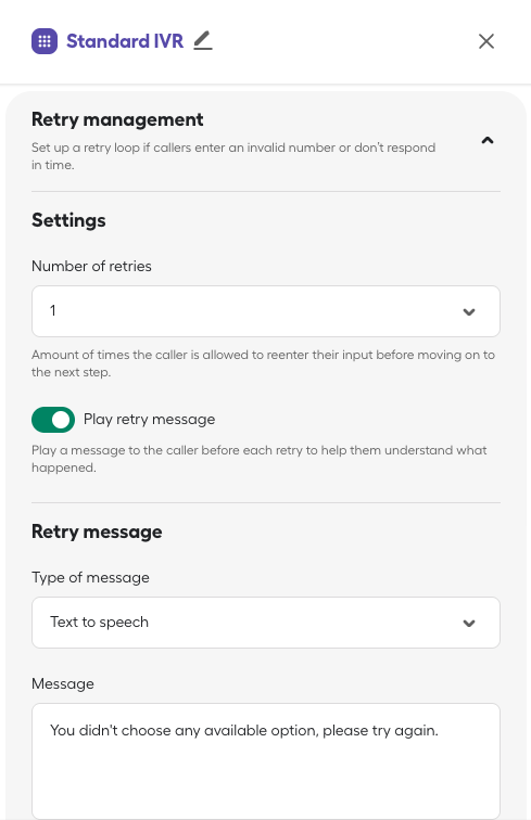 image showing retry management settings