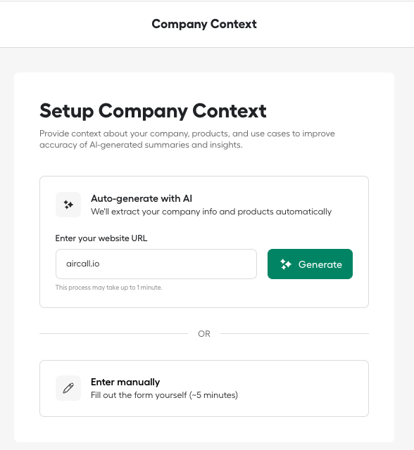 image showing the auto-generate company context