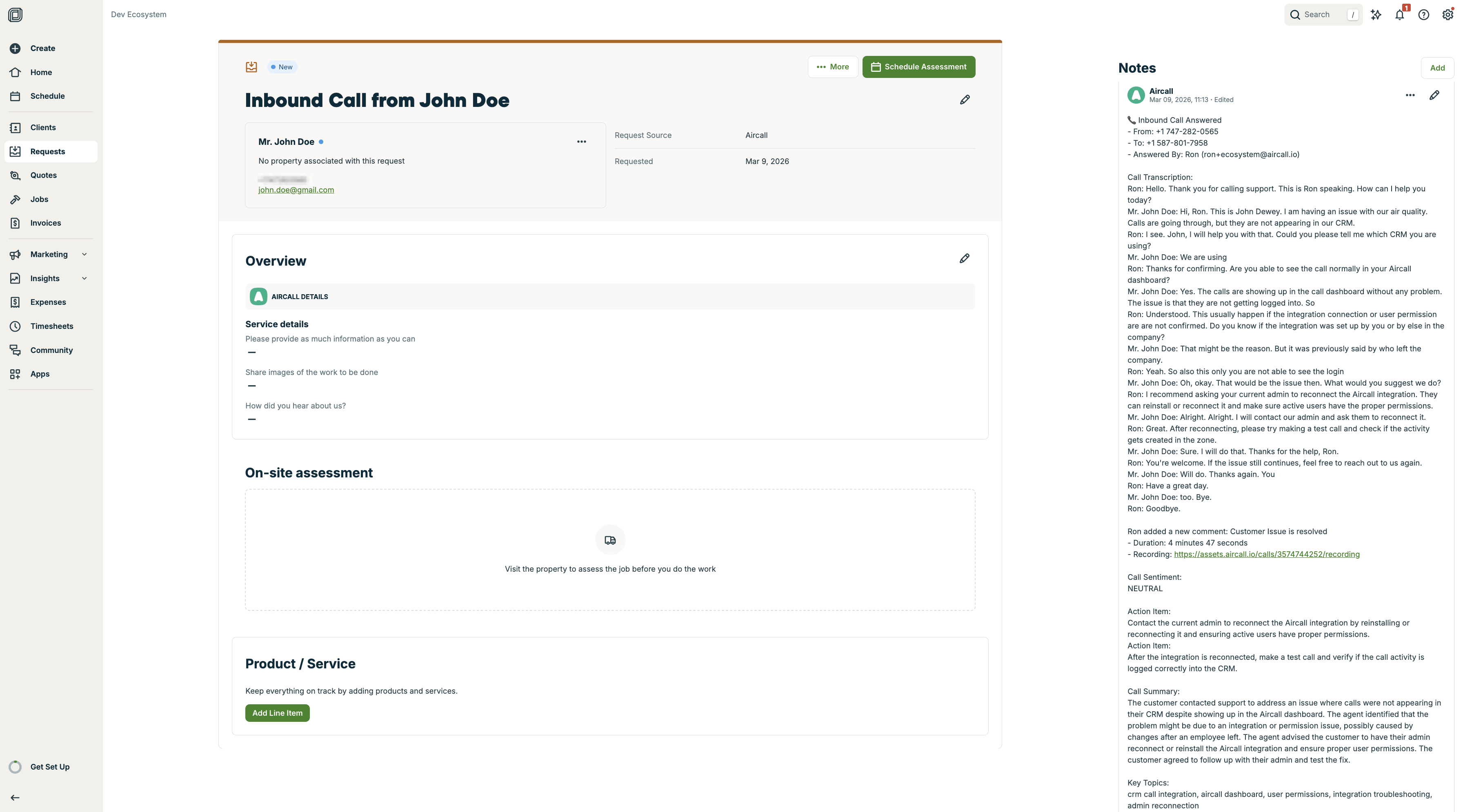 AI transcript and insights logging