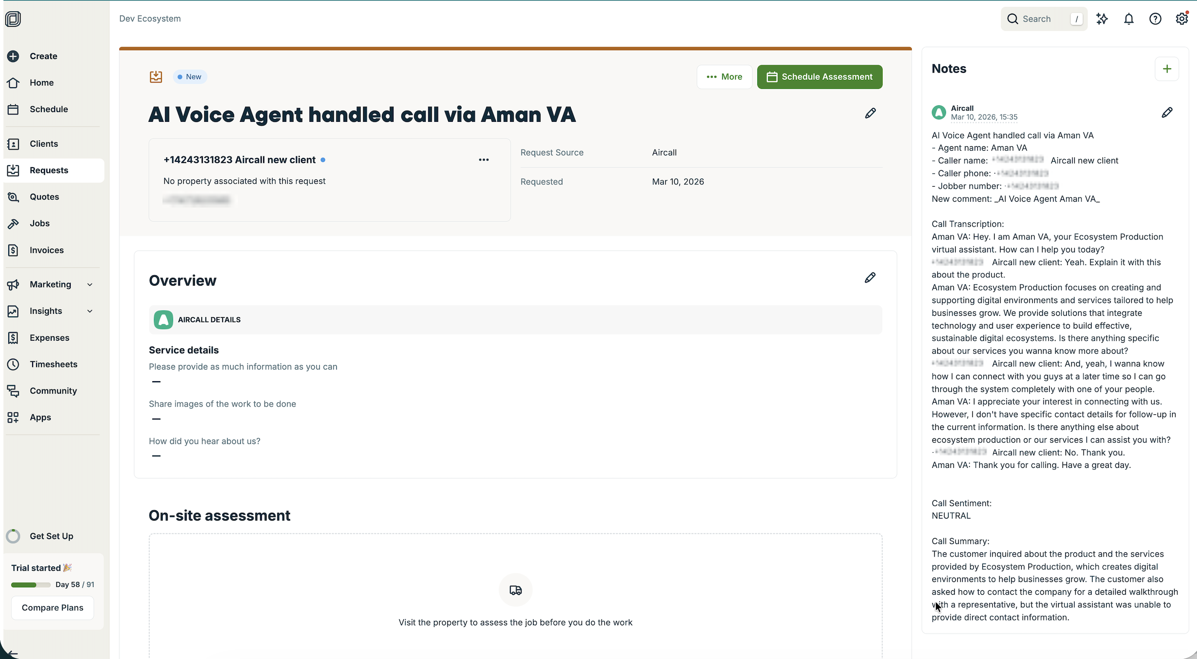 AIVA call logging