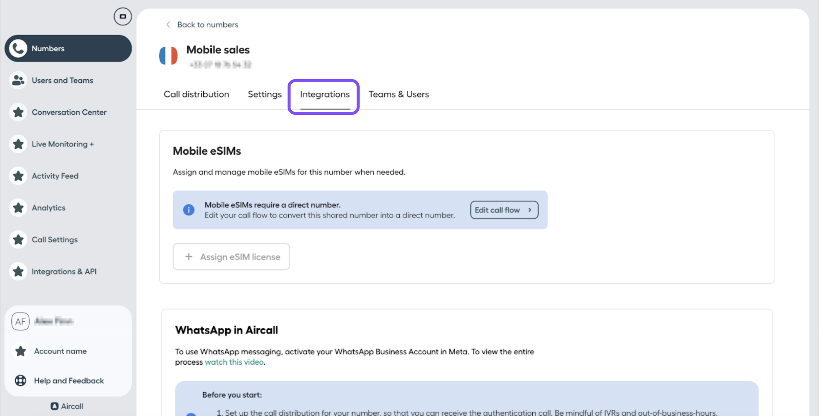 integrations tab