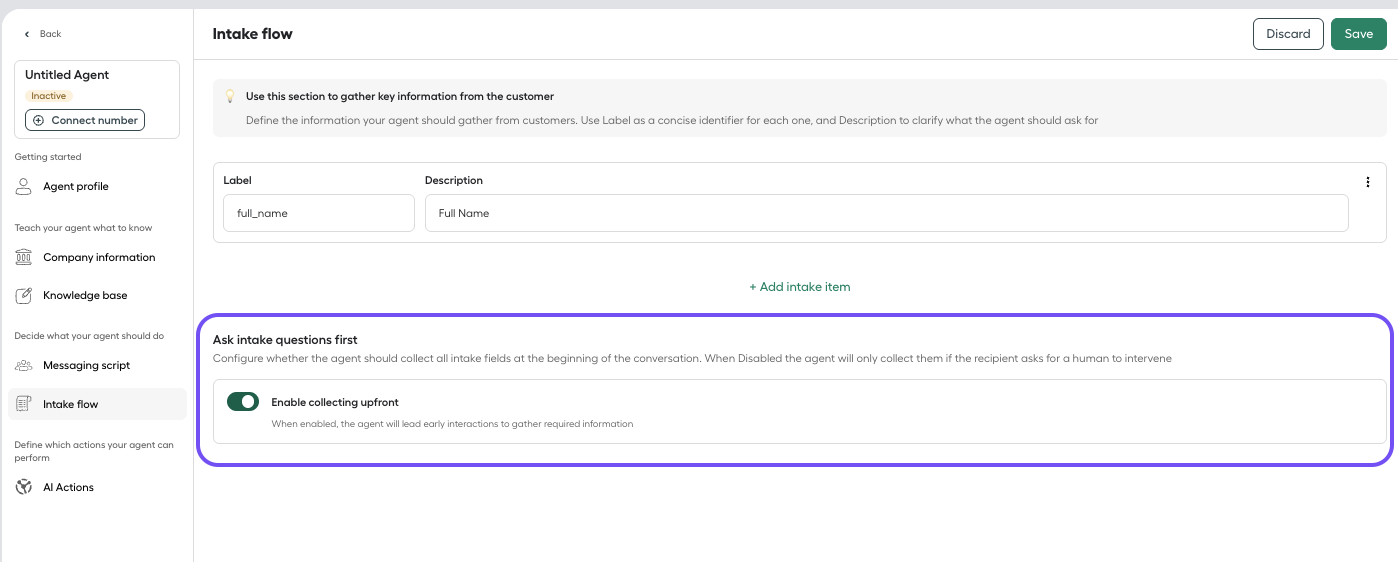 Image showing enable collecting upfront toggle