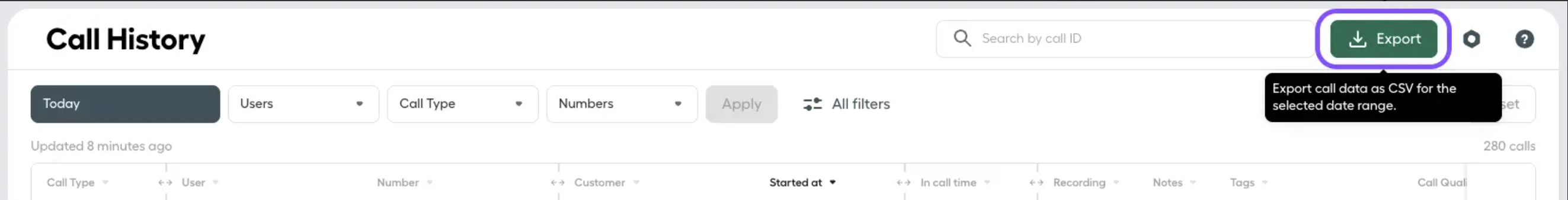 Image showing export button