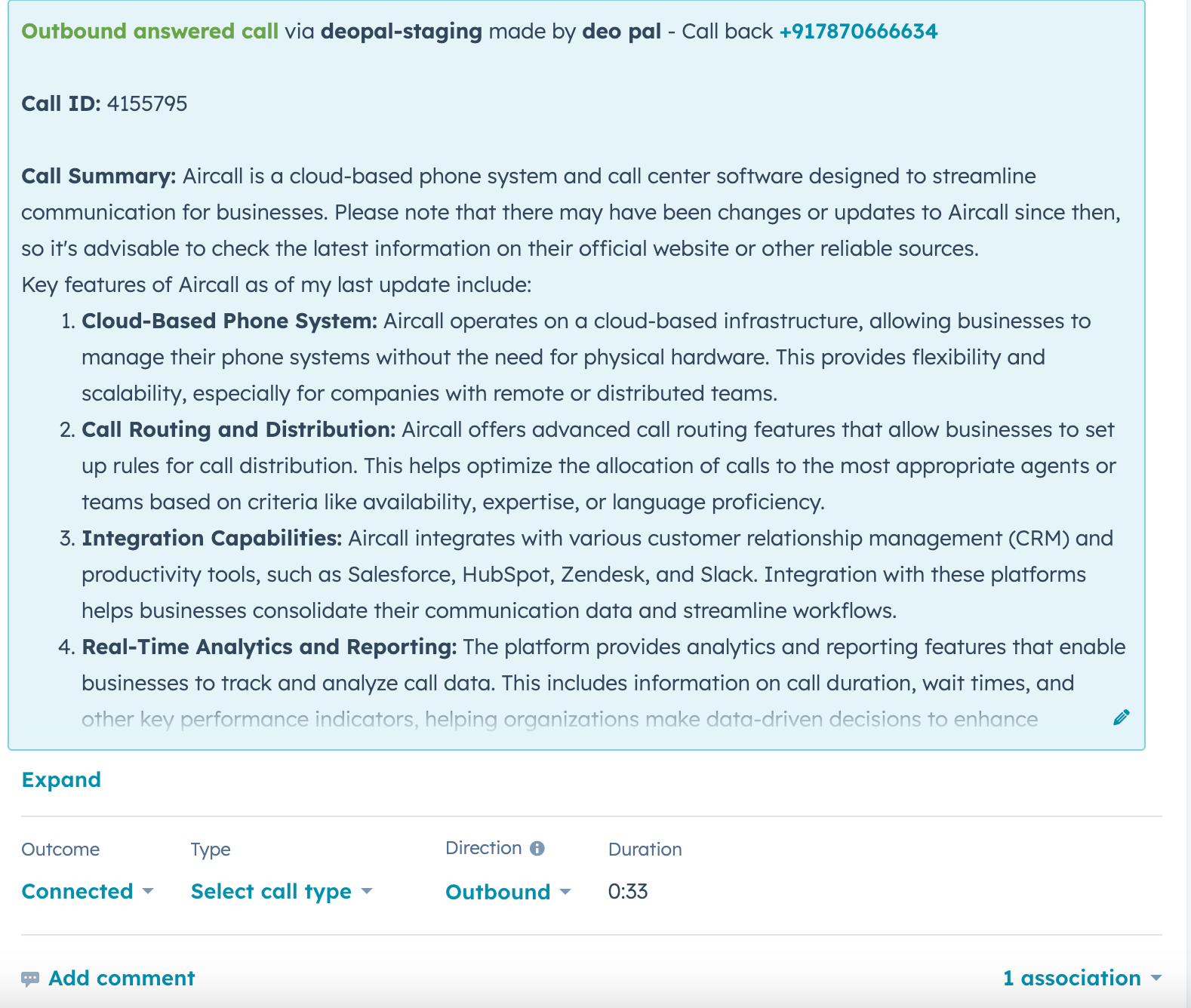 Image showing an example of CRM integrations with AI assit