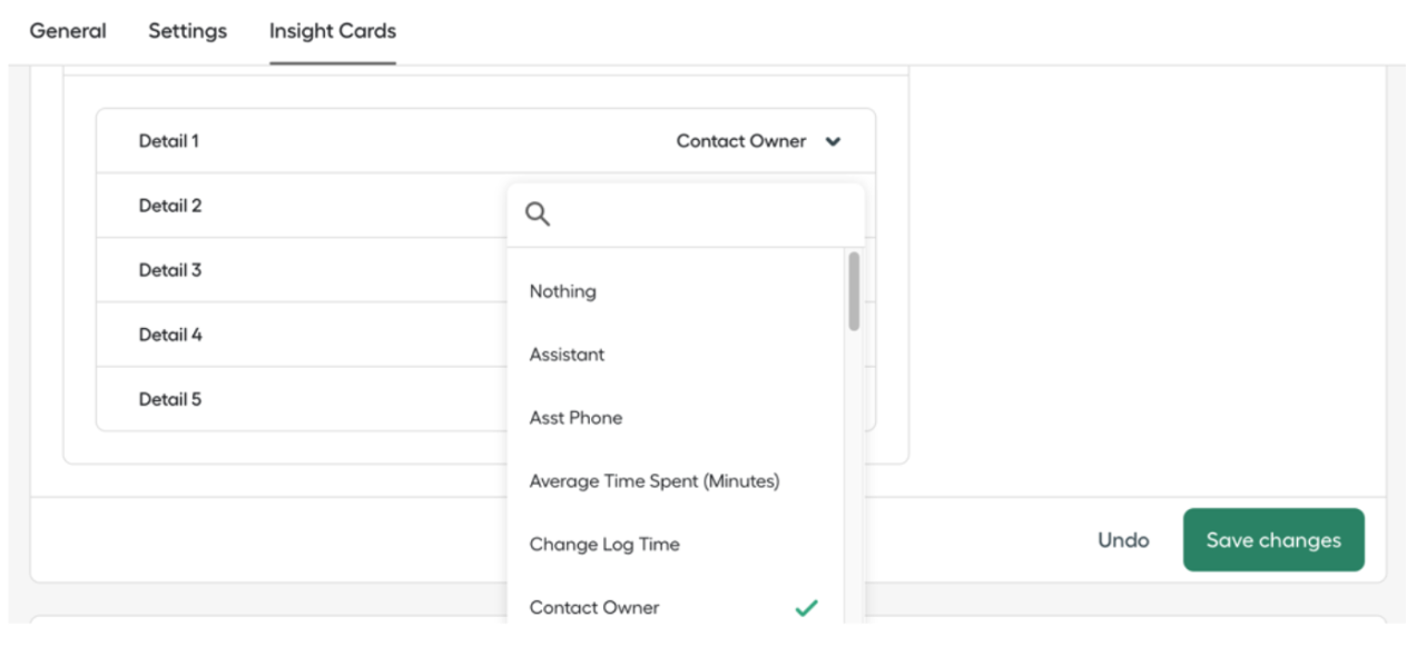 Dropdown options for insight card details