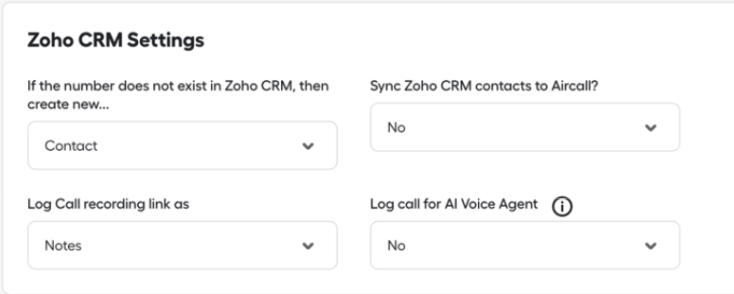 Zoho CRM settings