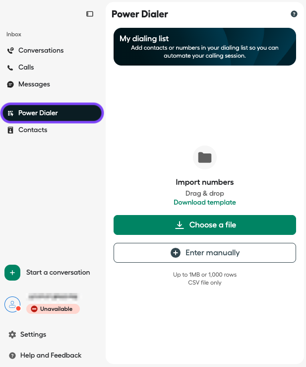 Immagine che mostra come accedere a Power dialer da Aircall Workspace